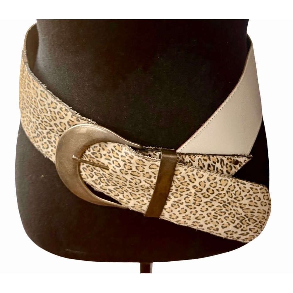 Genuine Leather Suede Leopard Print Wide Waist Belt Large Buckle Boho